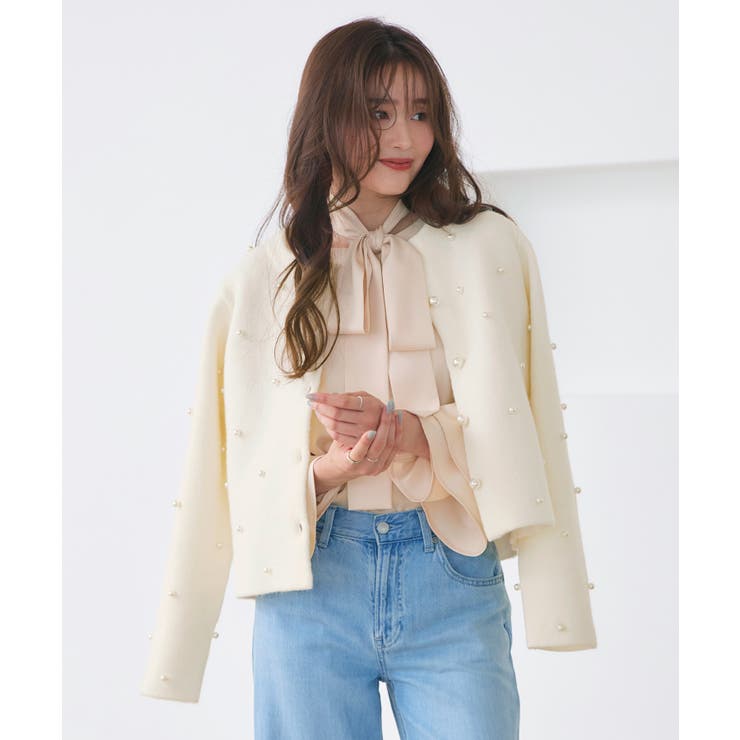 ホワイト(WH) | パールニットカーデ | RUIRUE BOUTIQUE