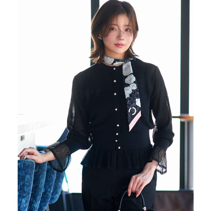 ブラック(BL) | メッシュフリルカーデ | RUIRUE BOUTIQUE