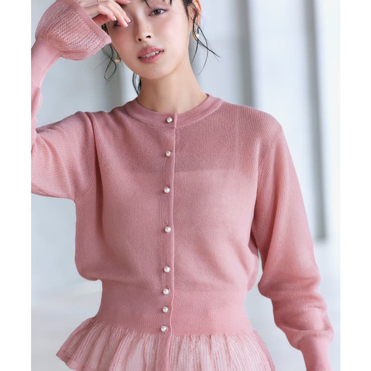 ピンク(PPN) | メッシュフリルカーデ | RUIRUE BOUTIQUE