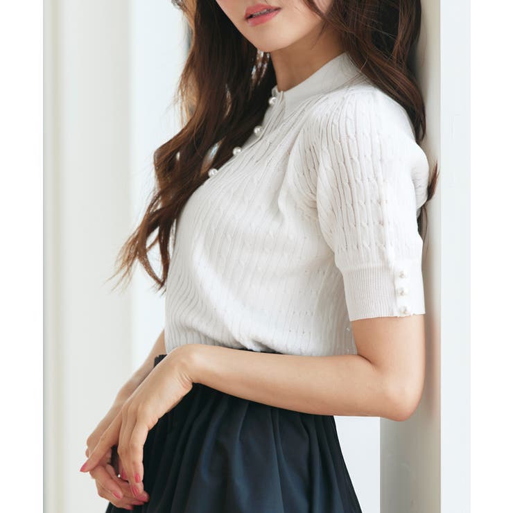 パールボタンヘンリーポロニット | RUIRUE BOUTIQUE | 詳細画像5 