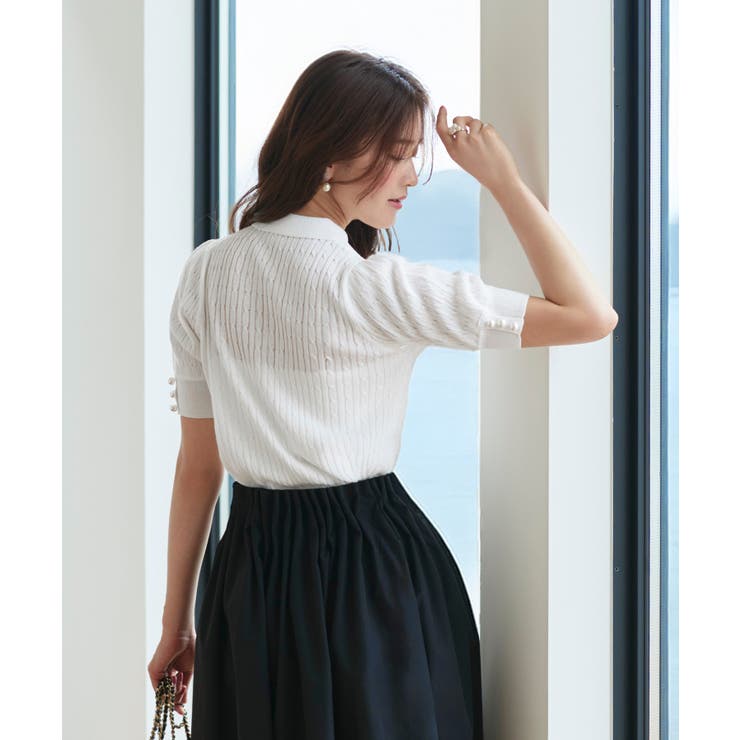 パールボタンヘンリーポロニット | RUIRUE BOUTIQUE | 詳細画像7 