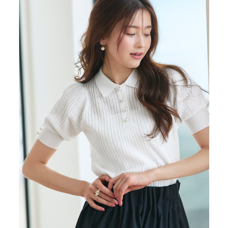 パールボタンヘンリーポロニット | RUIRUE BOUTIQUE | 詳細画像8 