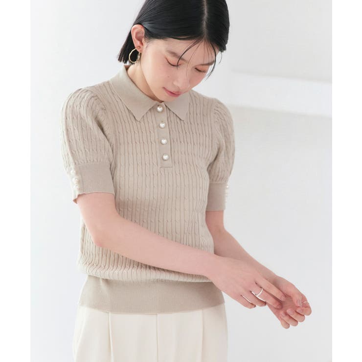 グレージュ(BE) | パールボタンヘンリーポロニット | RUIRUE BOUTIQUE
