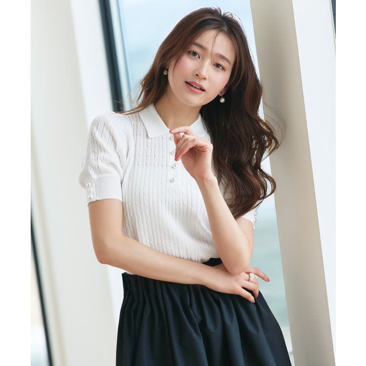ホワイト(WH) | パールボタンヘンリーポロニット | RUIRUE BOUTIQUE