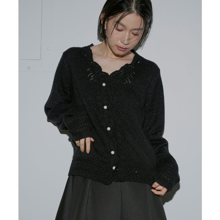ブラック(BL) | ウールモヘアブレンドレースカーディガン | RUIRUE BOUTIQUE