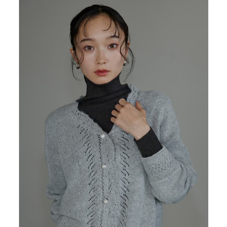 グレー(GY) | ウールモヘアブレンドレースカーディガン | RUIRUE BOUTIQUE