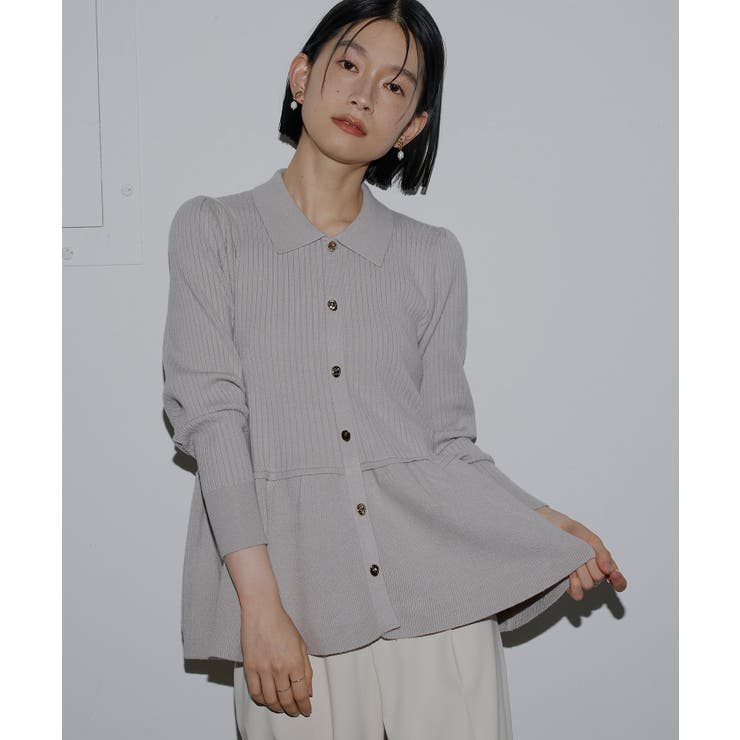 グレー(GY) | 衿つきペプラムRIBニット | RUIRUE BOUTIQUE