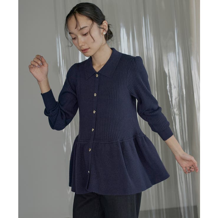 ネイビー(NE) | 衿つきペプラムRIBニット | RUIRUE BOUTIQUE