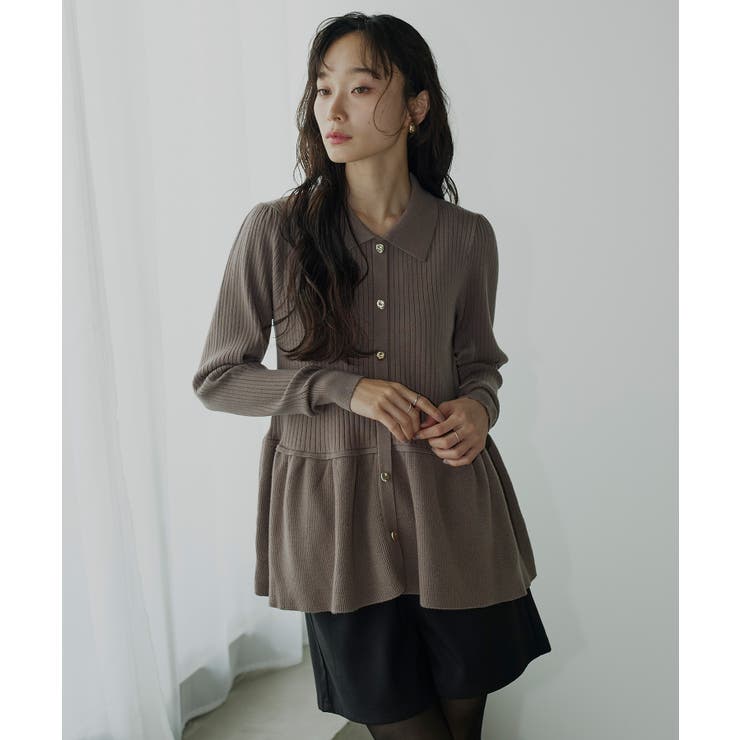 モカ(PBR) | 衿つきペプラムRIBニット | RUIRUE BOUTIQUE