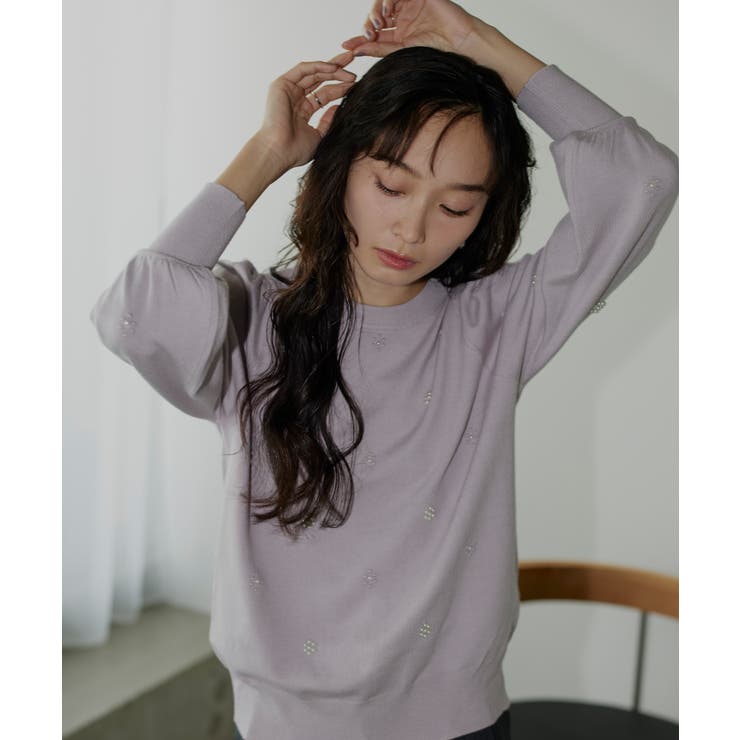 ラベンダー(PPU) | フラワーパール＆刺繍デザインパフニット | RUIRUE BOUTIQUE