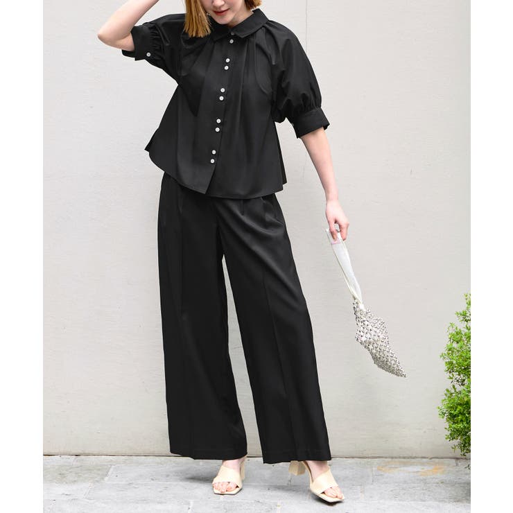 【洗える/2set】タックギャザーシャツ/綺麗シルエット・ワイドパンツ | RUIRUE BOUTIQUE | 詳細画像25 
