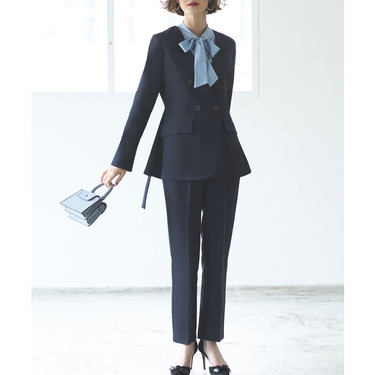 ネイビー(NE) | バッククロスケープダブルブレストジャケット＆ストレートパンツスーツ | RUIRUE BOUTIQUE