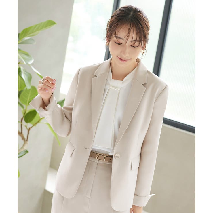 Aセット/ライトグレージュ(WH) | 選べる4タイプ洗えるベーシックビジネススーツパンツセット | RUIRUE BOUTIQUE