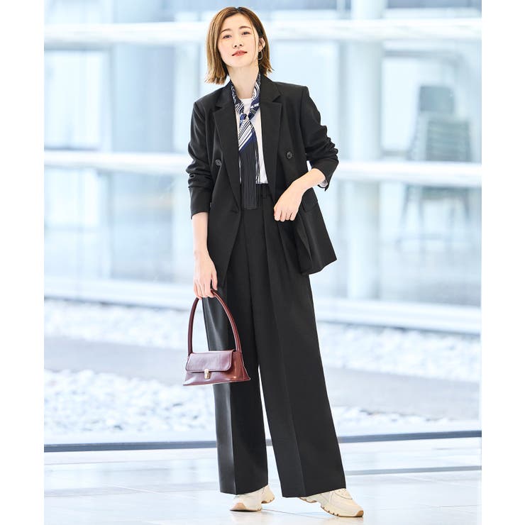 ブラック(BL) | 洗えるマニッシュスーツワイドパンツセット | RUIRUE BOUTIQUE