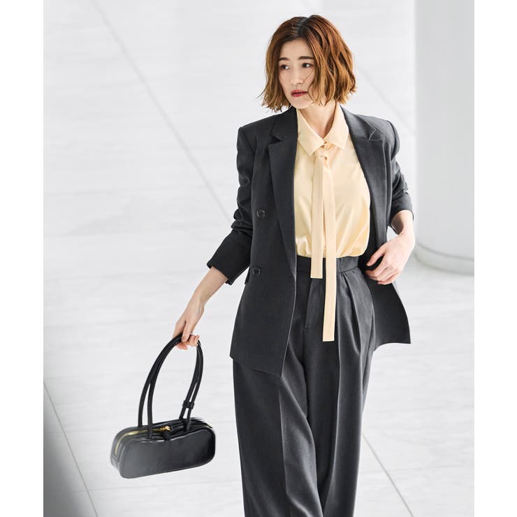 チャコールグレー(DGY) | 洗えるマニッシュスーツワイドパンツセット | RUIRUE BOUTIQUE