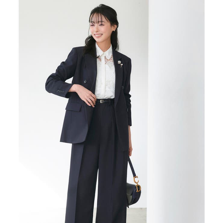 ダークネイビー(NE) | 洗えるマニッシュスーツワイドパンツセット | RUIRUE BOUTIQUE