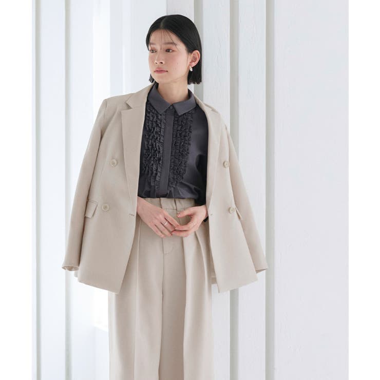ライトグレージュ(WH) | 洗えるマニッシュスーツワイドパンツセット | RUIRUE BOUTIQUE