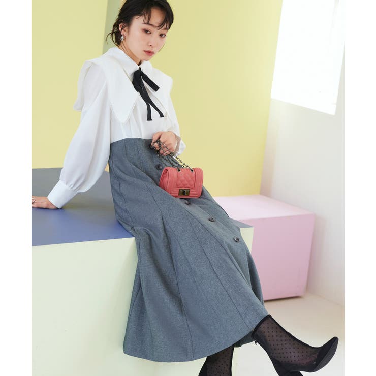 ビッグカラードッキングマーメイドシルエットワンピース | RUIRUE BOUTIQUE | 詳細画像5 
