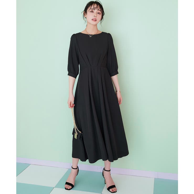 ブラック(BL) | バックベルト・ウエストタック ロングワンピース | RUIRUE BOUTIQUE