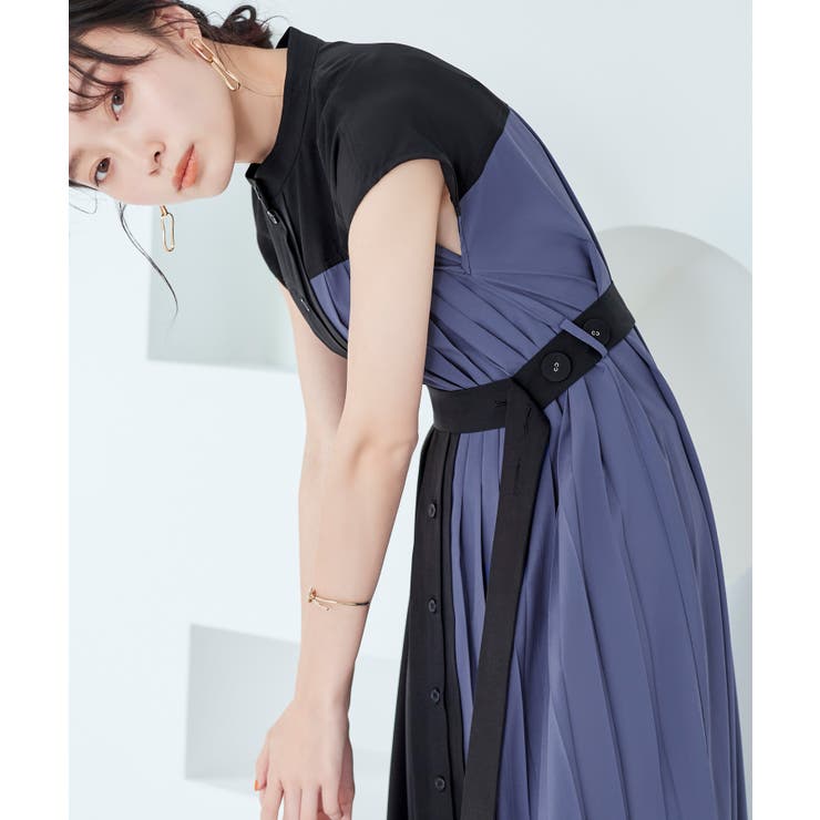 プリーツパネル・フレンチスリーブ ロングワンピース | RUIRUE BOUTIQUE | 詳細画像3 