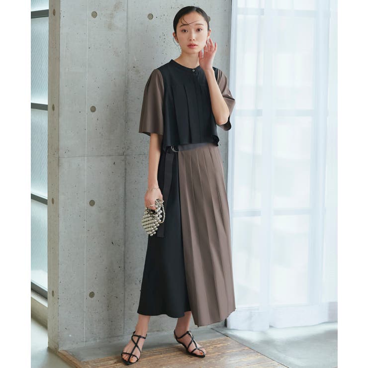 バイカラーシャツプリーツ半袖ワンピース | RUIRUE BOUTIQUE | 詳細画像10 