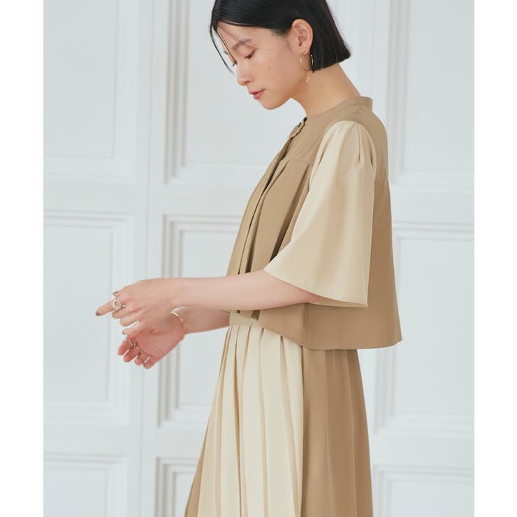 バイカラーシャツプリーツ半袖ワンピース | RUIRUE BOUTIQUE | 詳細画像5 