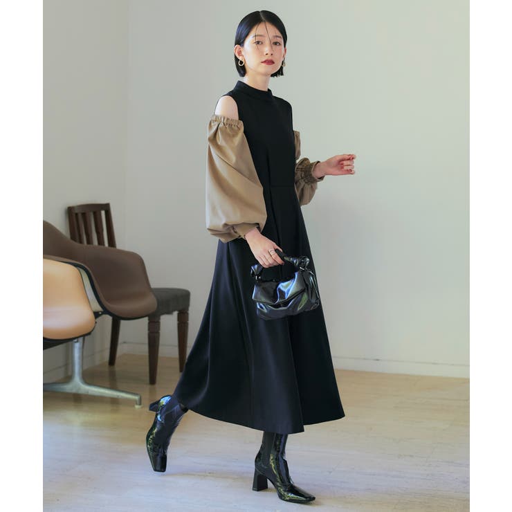 【ストレッチ/2way】袖配色オープンショルダーフレアワンピース | RUIRUE BOUTIQUE | 詳細画像13 