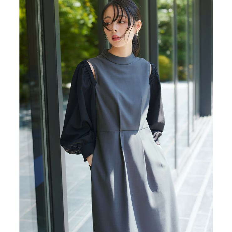 【ストレッチ/2way】袖配色オープンショルダーフレアワンピース | RUIRUE BOUTIQUE | 詳細画像2 