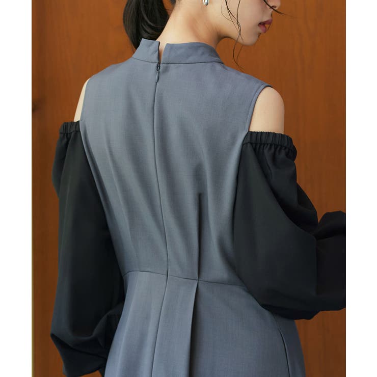 【ストレッチ/2way】袖配色オープンショルダーフレアワンピース | RUIRUE BOUTIQUE | 詳細画像6 