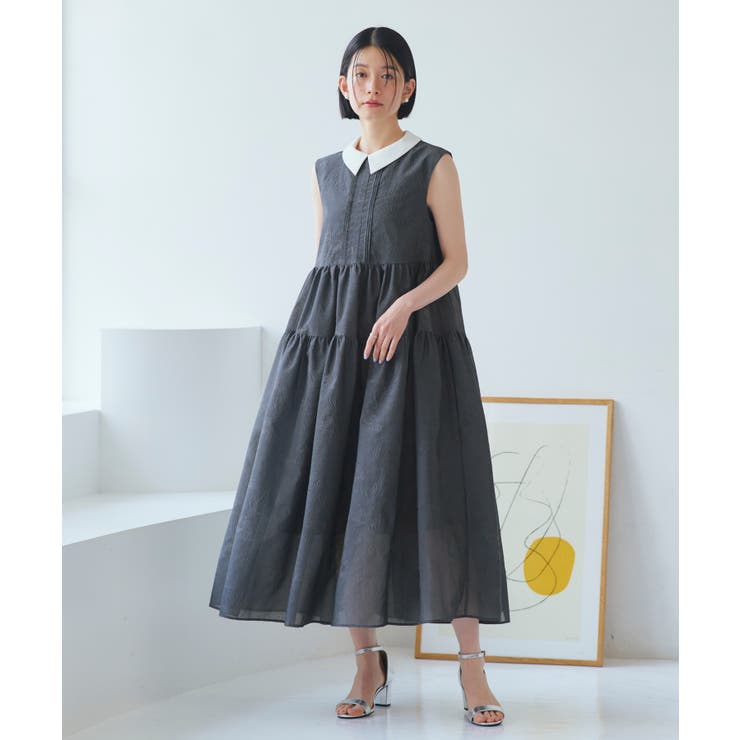 襟付きシアージャカードギャザーフレアワンピース | RUIRUE BOUTIQUE | 詳細画像14 