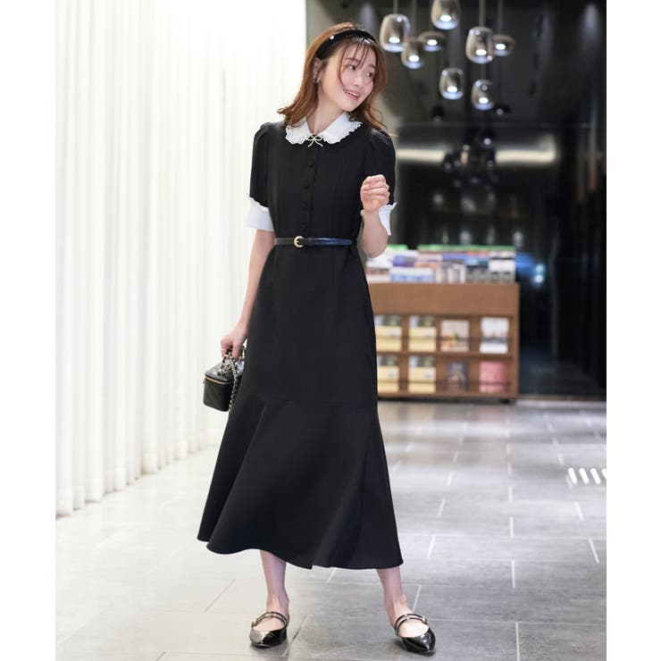 ブラック(BL) | バイカラークラシックワンピース | RUIRUE BOUTIQUE