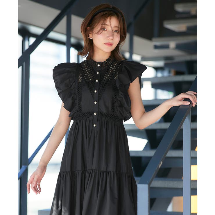 ブラック(BL) | ティアードボリュームシャツワンピース | RUIRUE BOUTIQUE