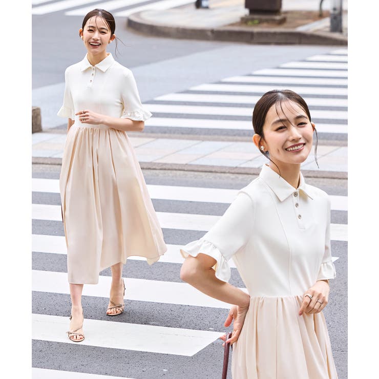 【洗える】ビジューボタン・フレア ポロワンピース | RUIRUE BOUTIQUE | 詳細画像1 