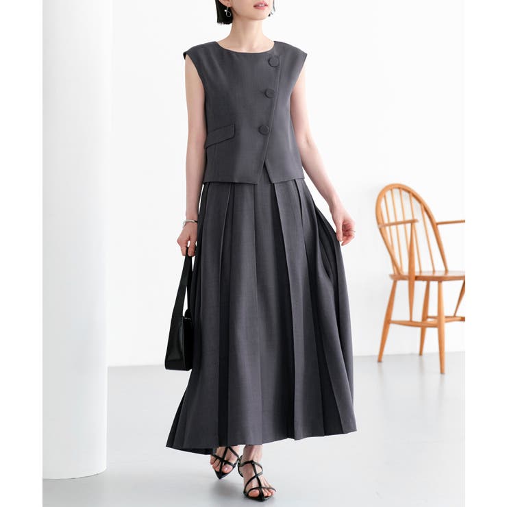 グレー(GY) | アシンメトリージレ＆ボックスプリーツスカート セットアップ | RUIRUE BOUTIQUE