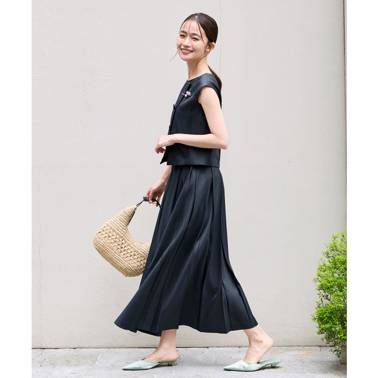 ネイビー(NE) | アシンメトリージレ＆ボックスプリーツスカート セットアップ | RUIRUE BOUTIQUE