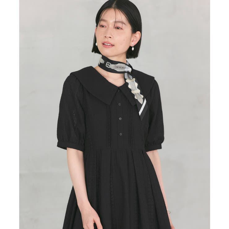 ブラック(BL) | ビッグカラーフレアスカートワンピース | RUIRUE BOUTIQUE