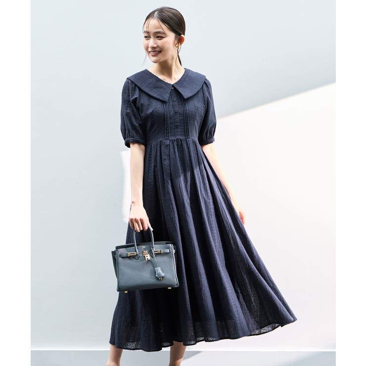 ネイビー(NE) | ビッグカラーフレアスカートワンピース | RUIRUE BOUTIQUE