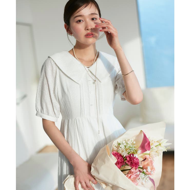 オフホワイト(WH) | ビッグカラーフレアスカートワンピース | RUIRUE BOUTIQUE
