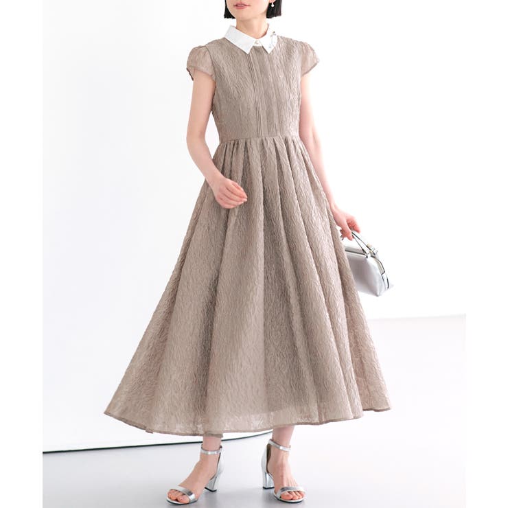 グレージュ(PGY) | シアージャカードフレアワンピース(CU1745) | RUIRUE BOUTIQUE