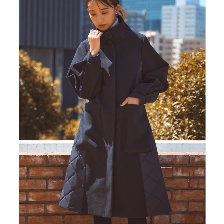 ネイビー(NE) | ウーリーストレッチ×ソフィーレイト キルティングスタンドカラーコート | RUIRUE BOUTIQUE