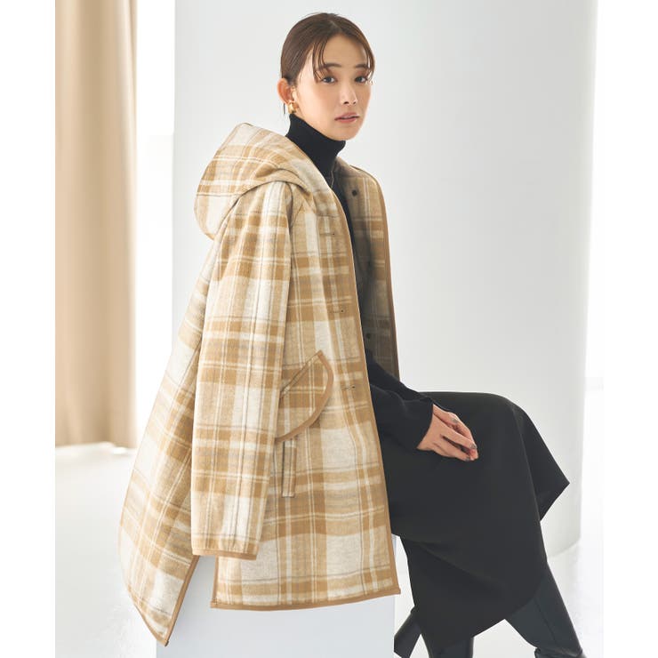ベージュ系(BEZ) | ウーリーストレッチ×ソフィーレイト 裏キルトフーデッドコート | RUIRUE BOUTIQUE
