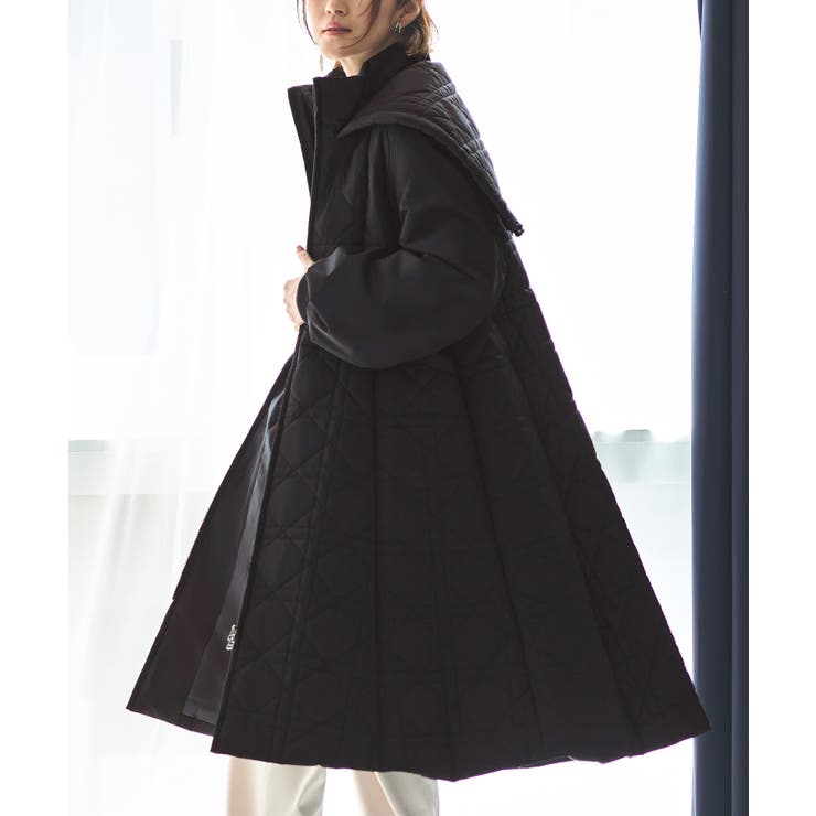 ブラック(BL) | 【2wayシルエット】ミックスステッチ・フーディーパテッドコート | RUIRUE BOUTIQUE