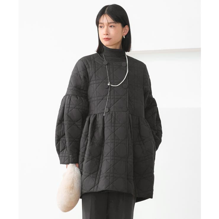 チャコールグレー(DGY) | ミックスステッチ・ボリュームペプラム中綿コート | RUIRUE BOUTIQUE