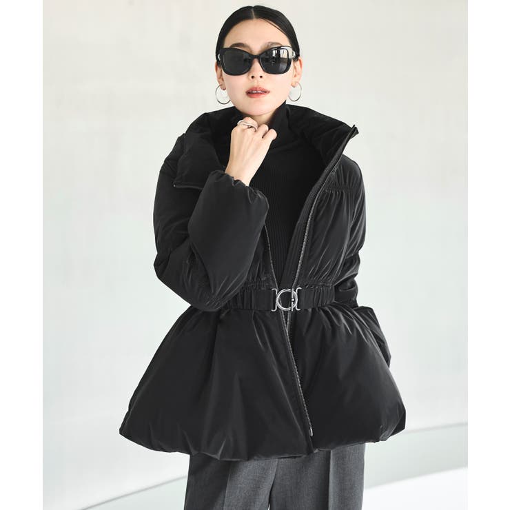 ブラック(BL) | グロスタフタ ×ダウン 洗える・フーディーダウンコート(共生地ゴムベルト付き) | RUIRUE BOUTIQUE