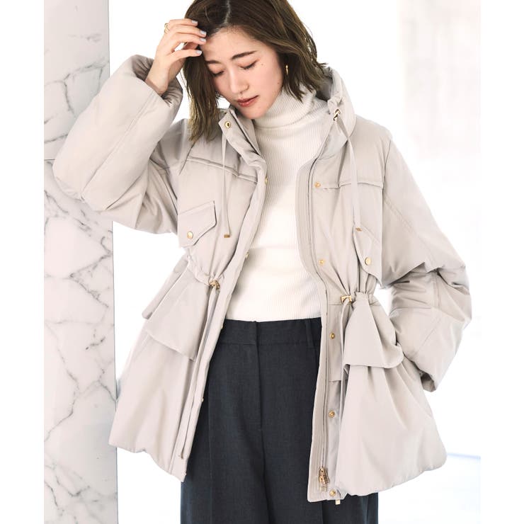 サンドベージュ(PBE) | 【洗える】ダブルペプラム・ダウンコート | RUIRUE BOUTIQUE