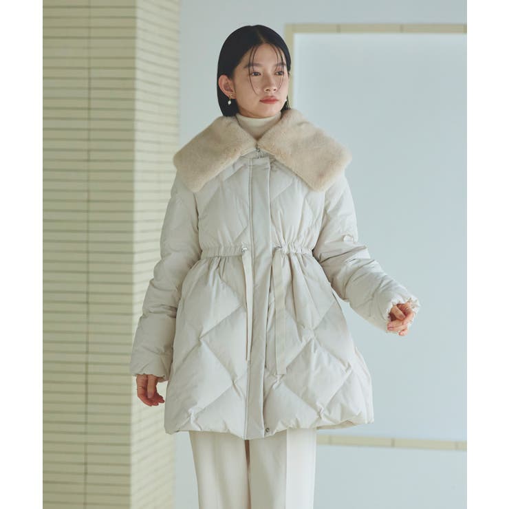 エクリュ(WH) | 【洗える/撥水/静電気防止】エコファーカラー ダウンコート | RUIRUE BOUTIQUE