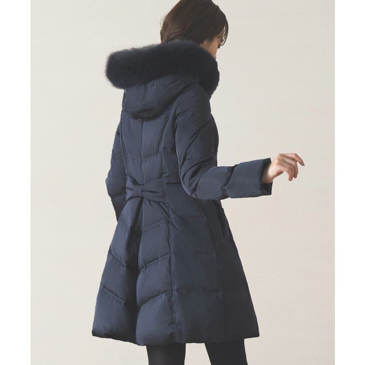 リボン/ネイビー(NE) | フォックスファーバッスルスタイルダウンコート | RUIRUE BOUTIQUE