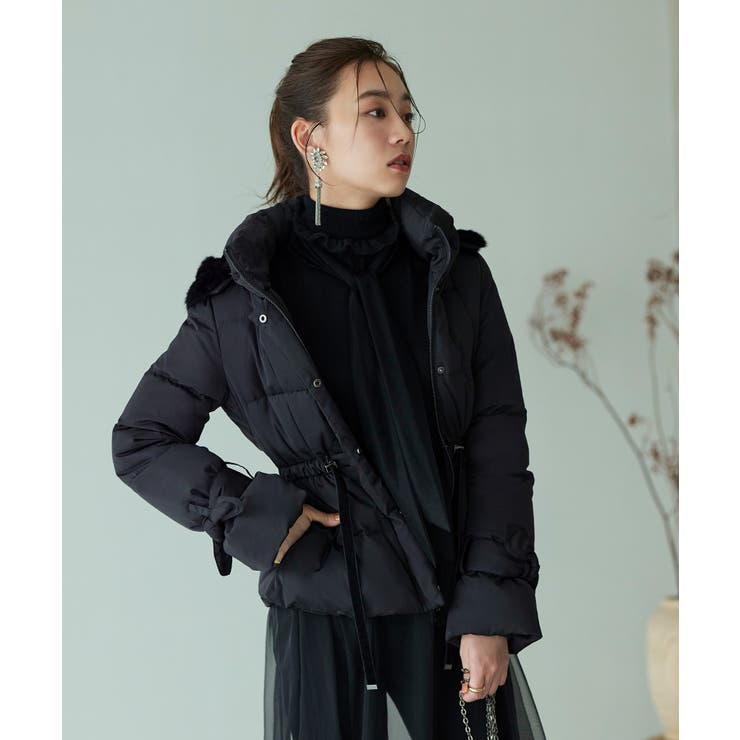 ブラック(BL) | ラビットファーフードショートダウンジャケット | RUIRUE BOUTIQUE