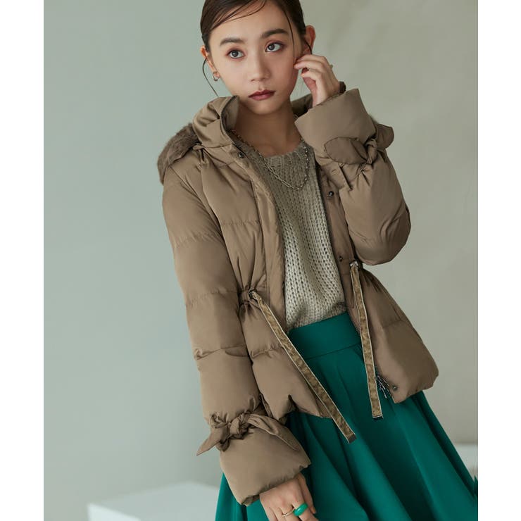 カフェモカ(BR) | ラビットファーフードショートダウンジャケット | RUIRUE BOUTIQUE