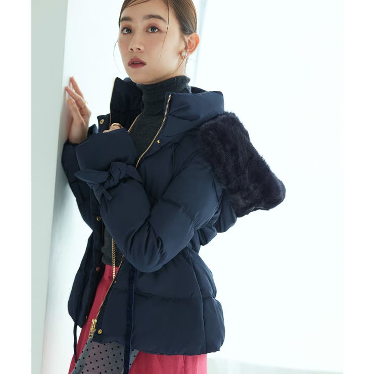 ネイビー(NE) | ラビットファーフードショートダウンジャケット | RUIRUE BOUTIQUE